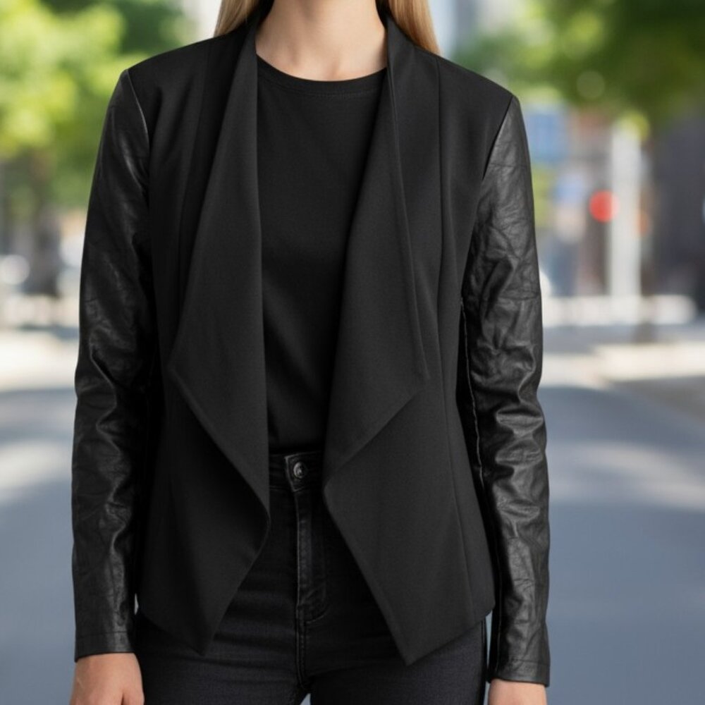 WORTHINGTON | Two-Tone Black Faux Leather Business Casual Blazer